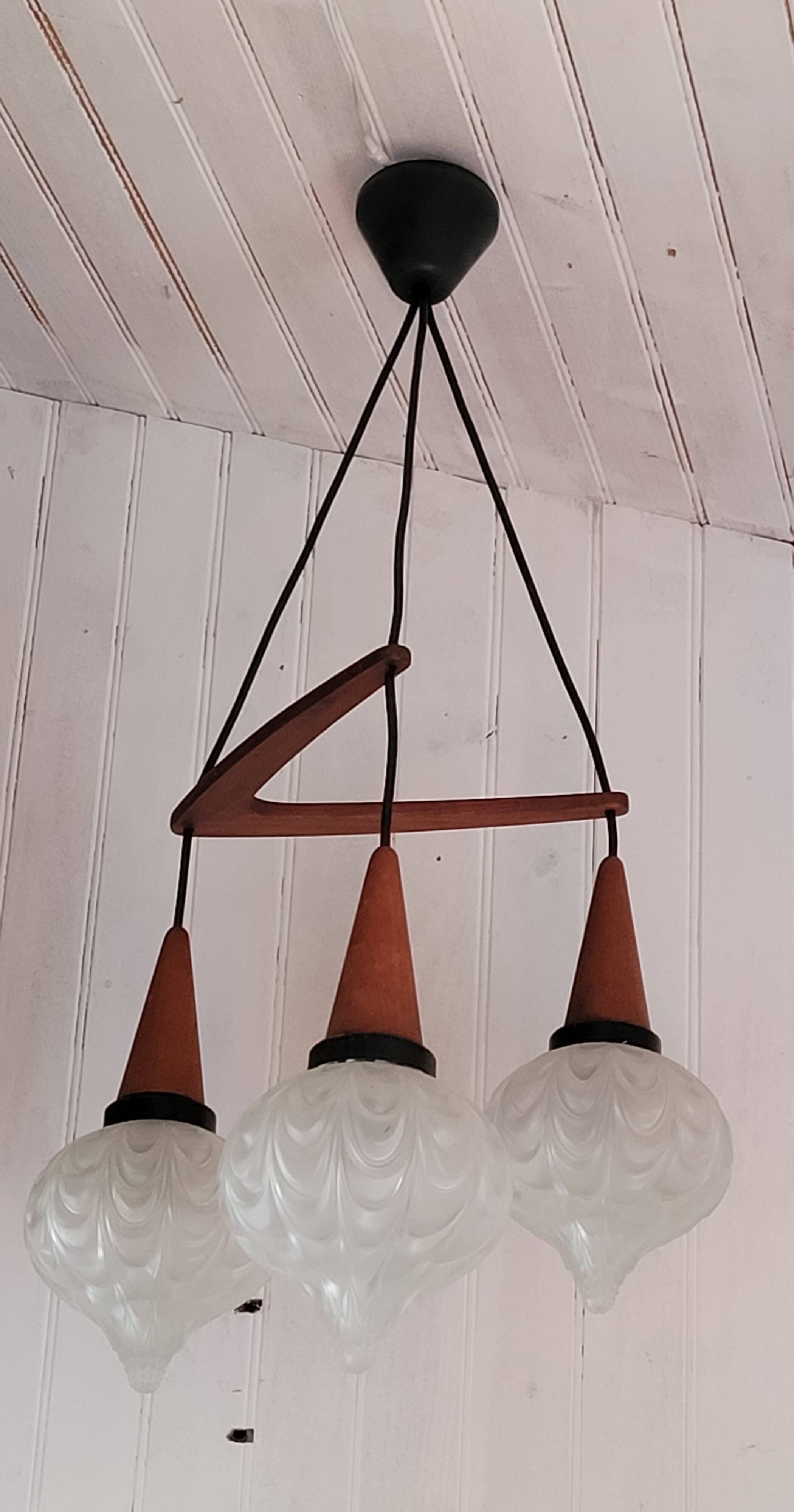 Boomerang Cascade Pendant Chandelier in Teak and Glass from Philips, 1950s