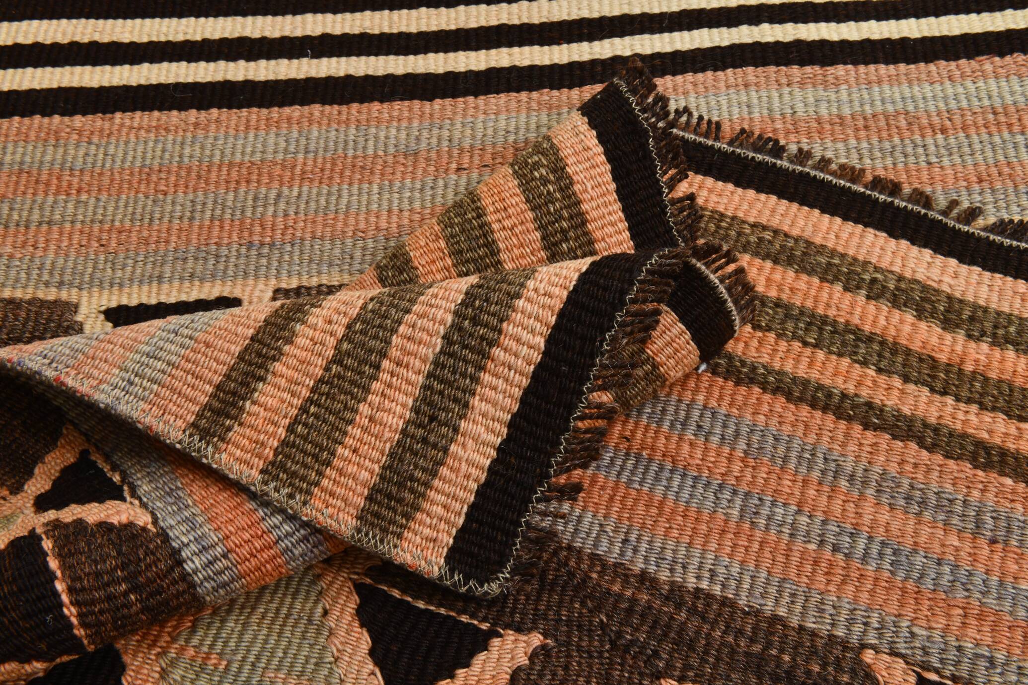 2x5 Salmon Brown Geometric Kilim Rug, 80x170Cm