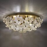 Large Floral Crystal Glass Flush Lamp by Ernst Palme , 1970s