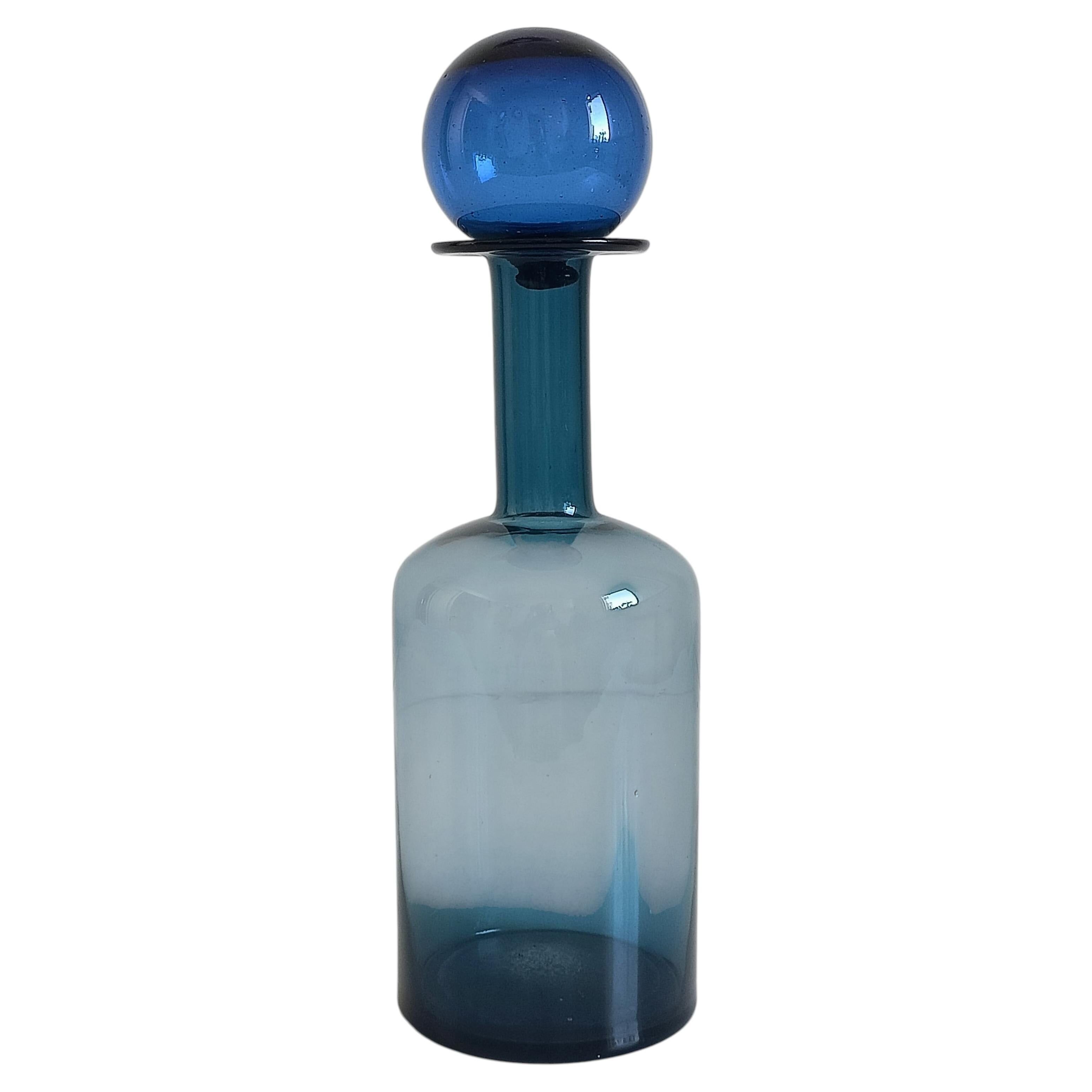 Scandinavia Modern Otto Bauer for Holmegaard Blue Glass Bottle Decanter