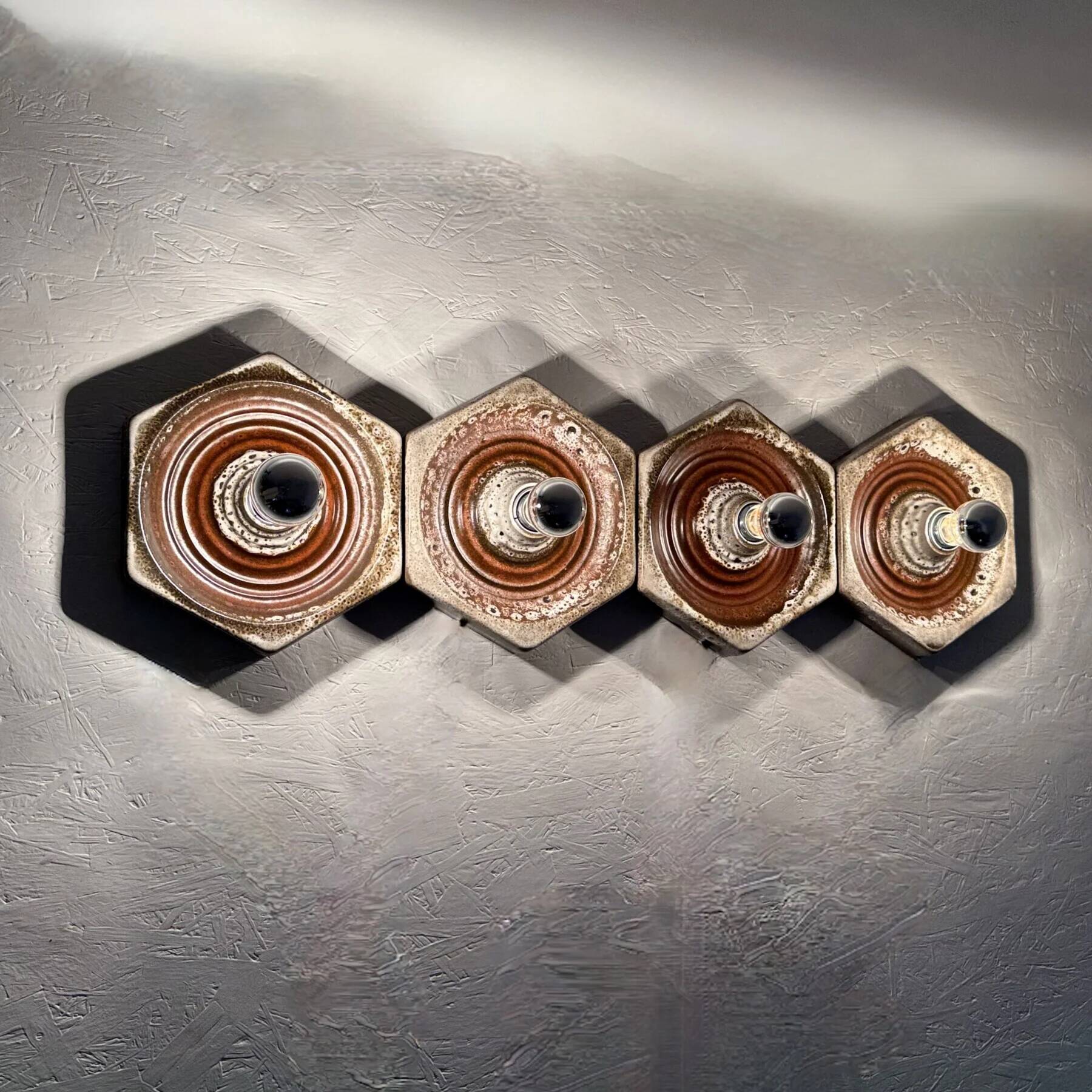 Set of 8 brown ceramic wall lamps, 1970s