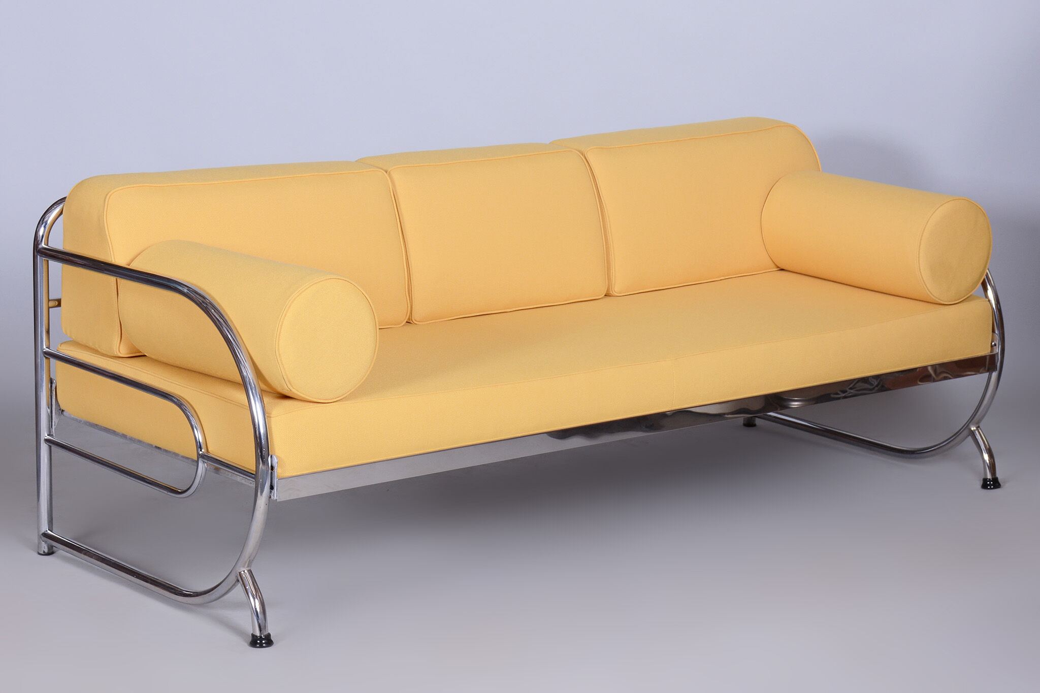 Canapé tubulaire en cuir jaune Bauhaus entièrement restauré, Robert Slezák, années 1930