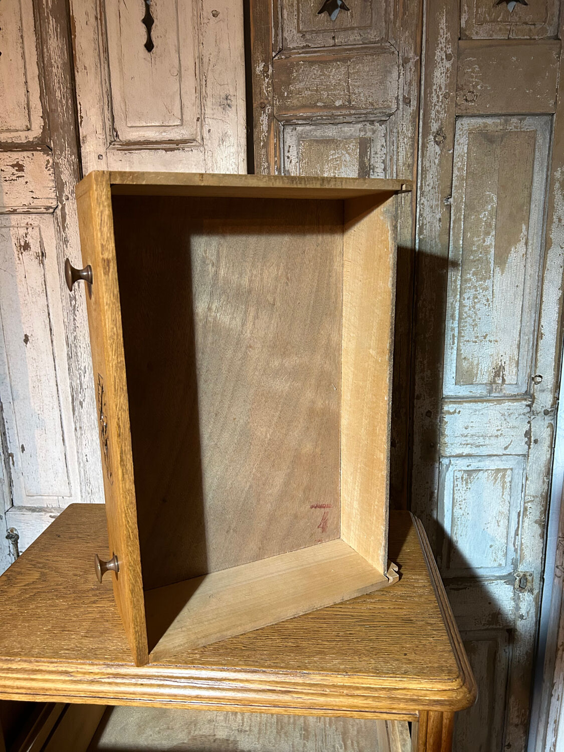 Small Art Deco chest of drawers with 3 drawers in light oak.