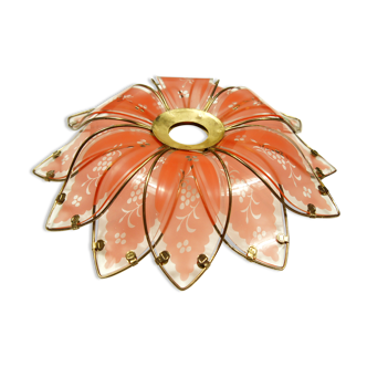 Italian lampshade "lotus flower" colored glass & brass 1970