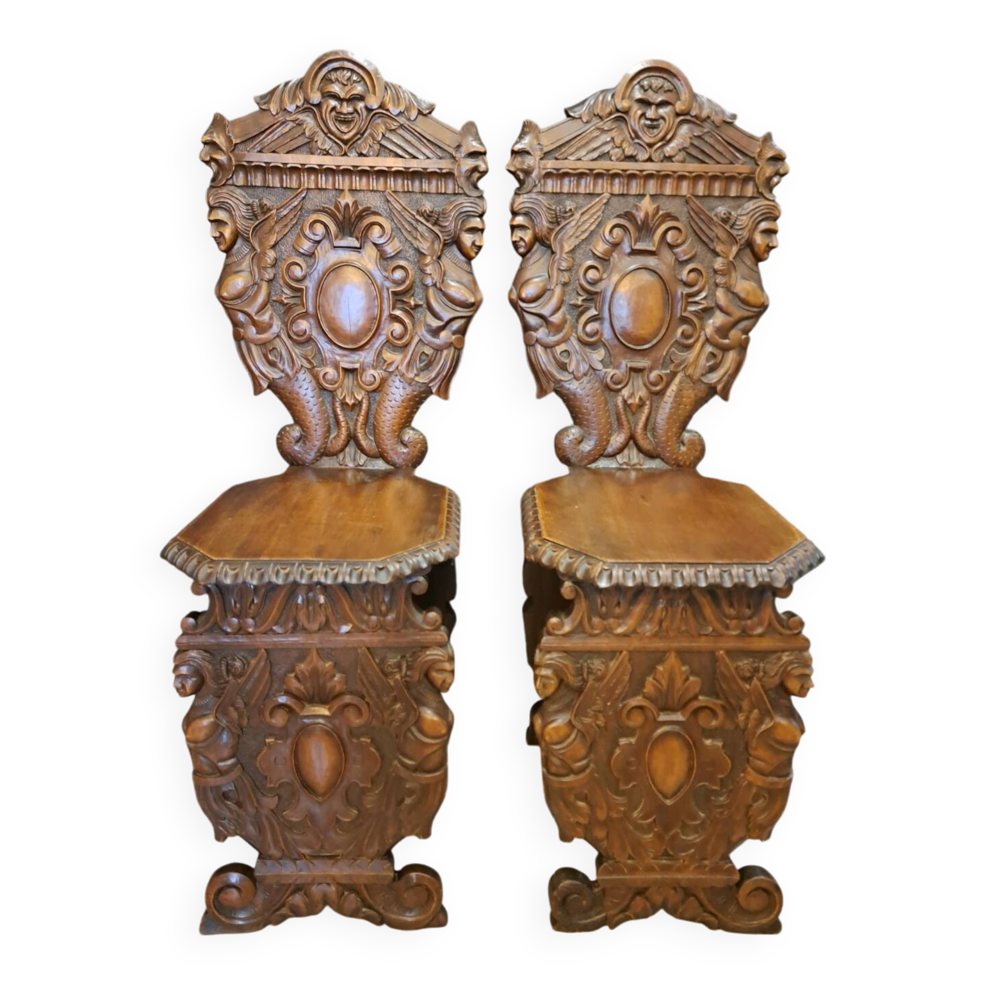 Pair of 19th century walnut stepladder chairs