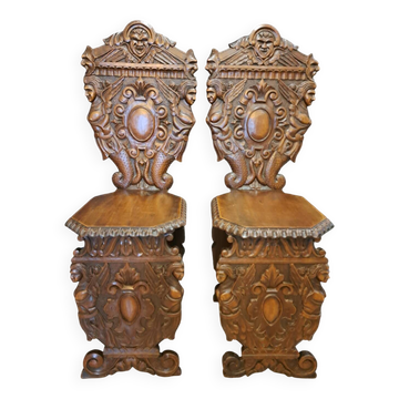 Pair of 19th century walnut stepladder chairs