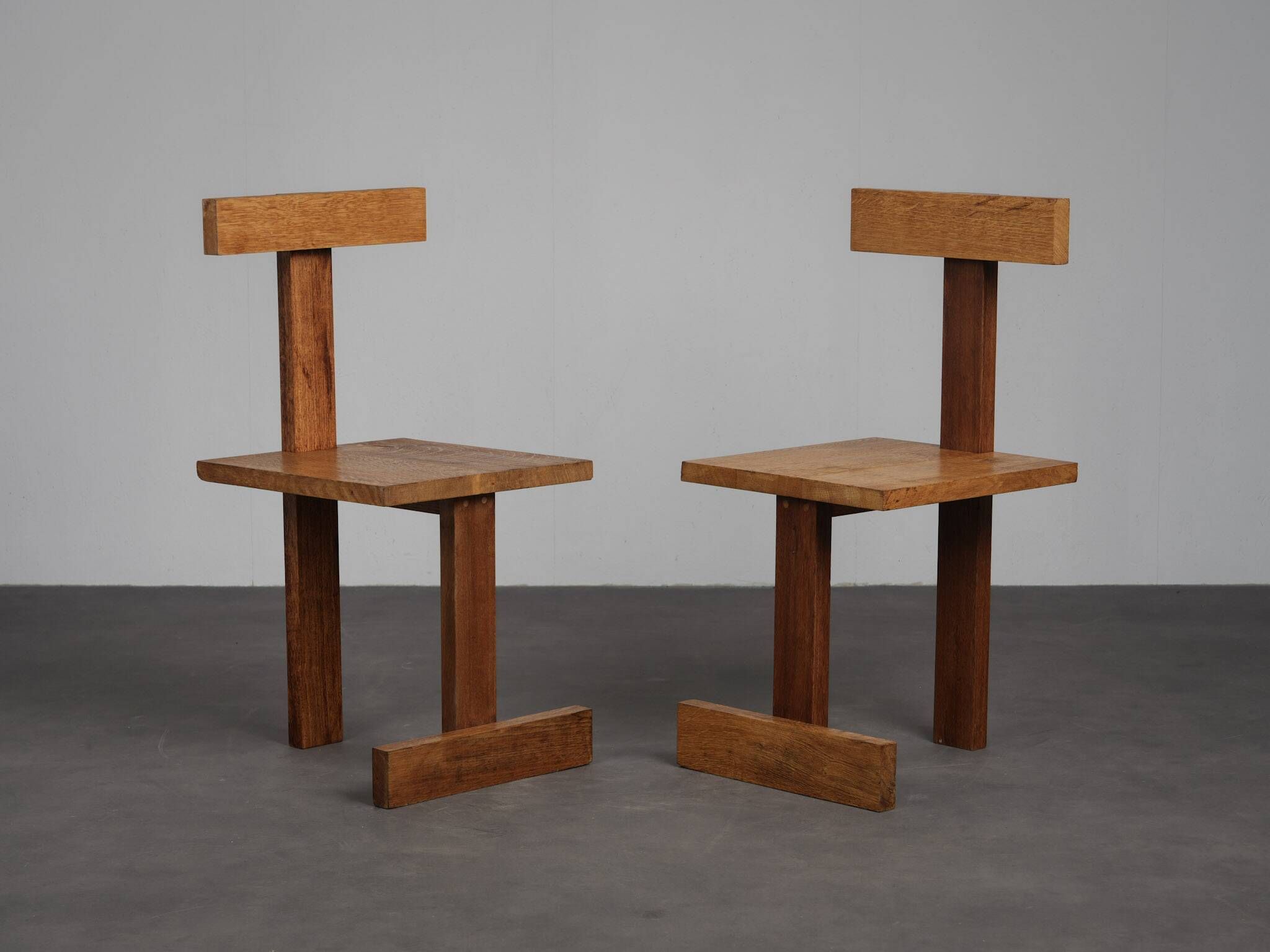 Rare pair of modernist T-back chairs, Netherlands, 1960s