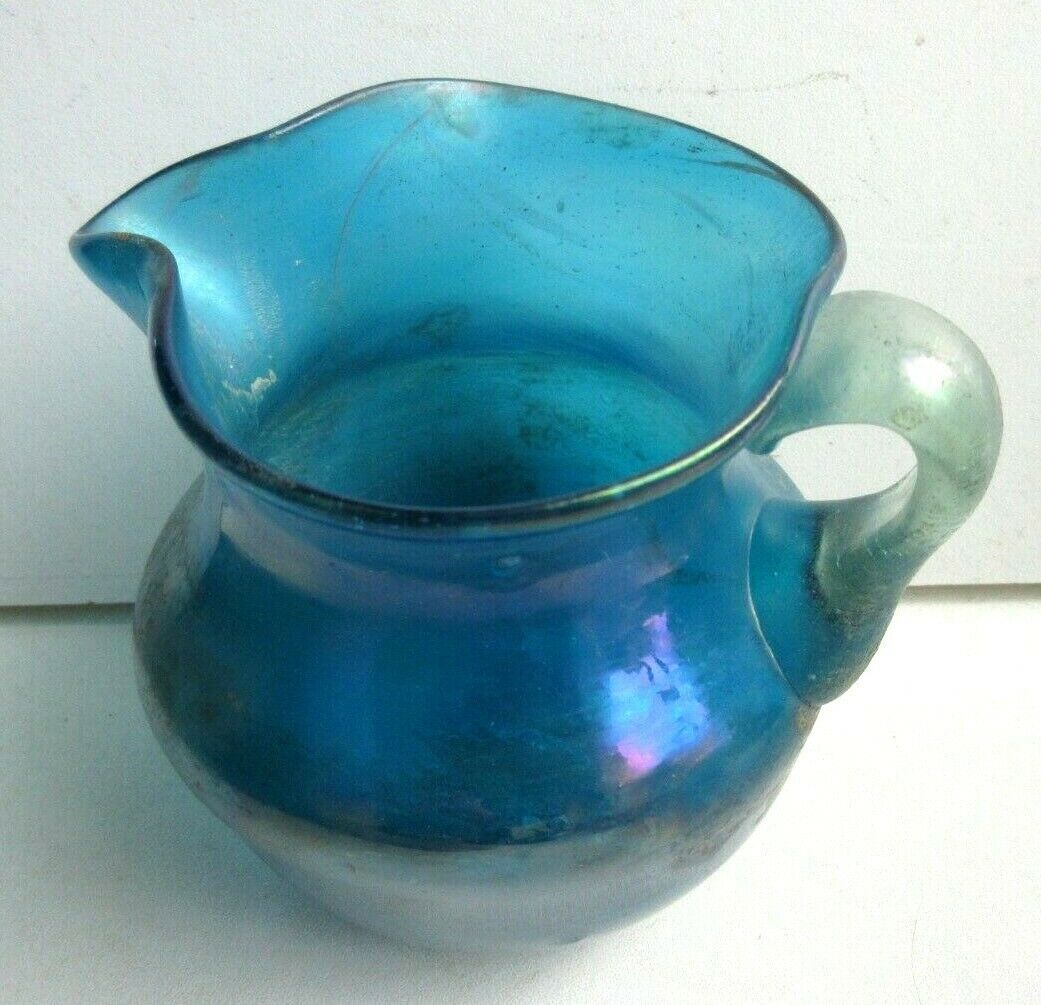 Small Art Deco pitcher, iridescent blue glass