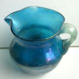 Small Art Deco pitcher, iridescent blue glass