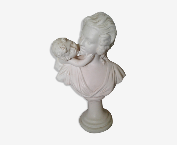 Buste en plâtre patiné la mère l'enfant