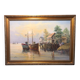Oil on canvas john luini marine view boats + golden frame