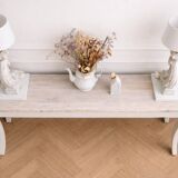 Console with a weathered grey cotton base, top in bleached walnut.