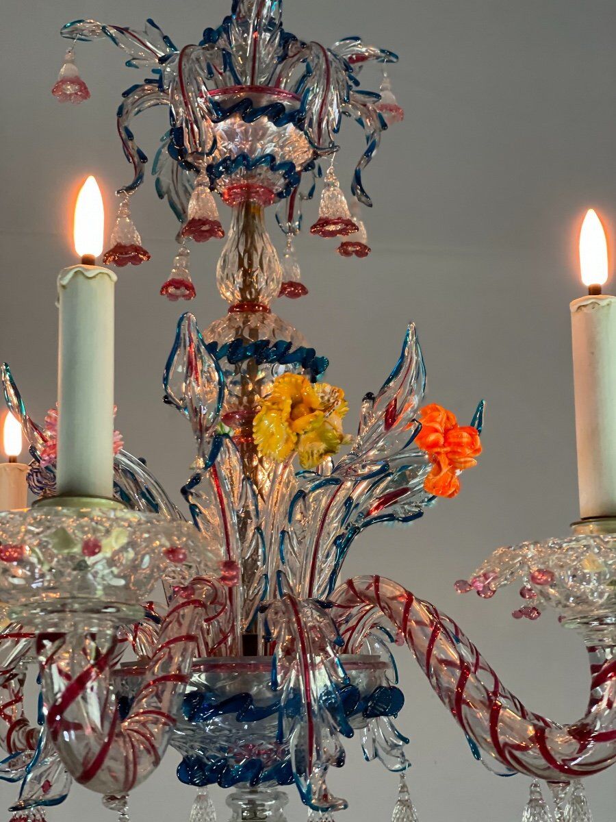 Venetian Chandelier In Multicolored Murano Glass, 6 Arms Of Light