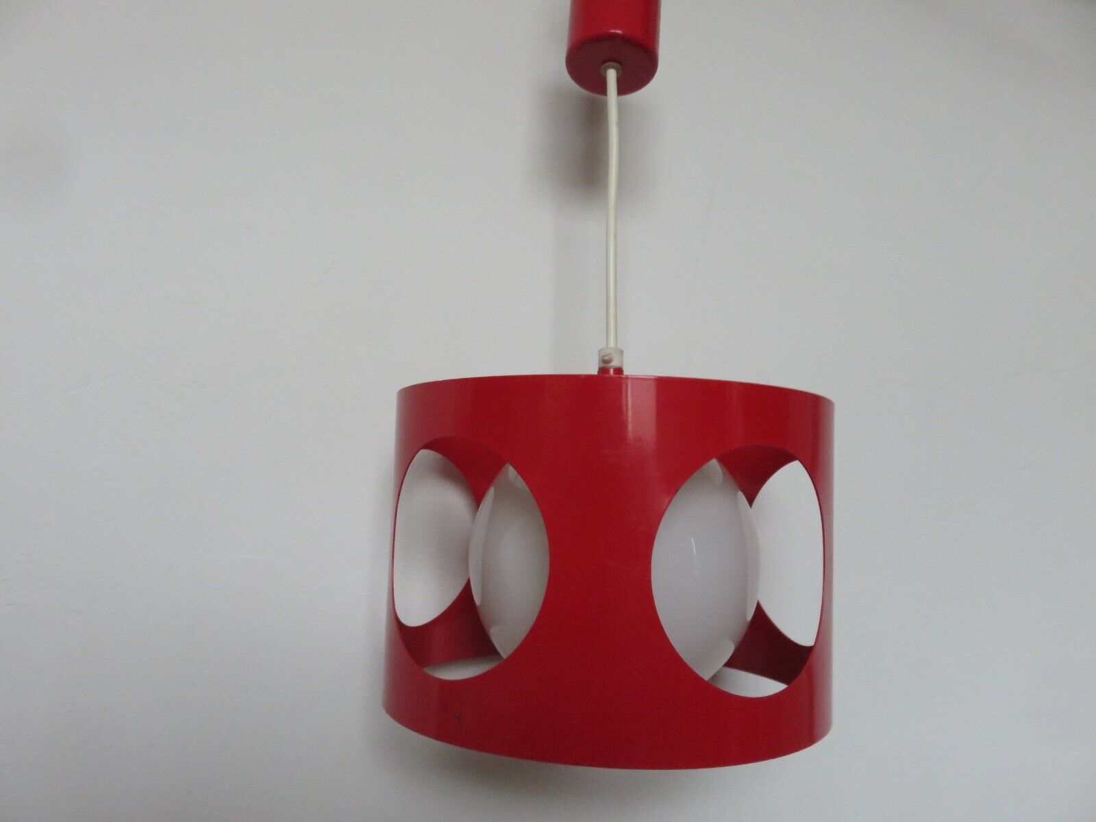 Suspension in red lacquered metal and white opaline ball 60s 70s