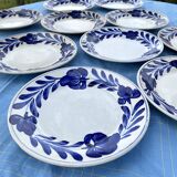 Assiettes à dessert  anciennes Luneville fleurs bleu cobalt