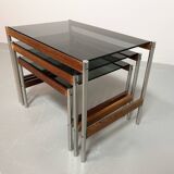 3 Fristho Dutch Design Nesting Tables with Smokey Glass Top Wenge Frame 60s