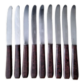 Set of 9 vintage stainless steel and brown bakelite table knives