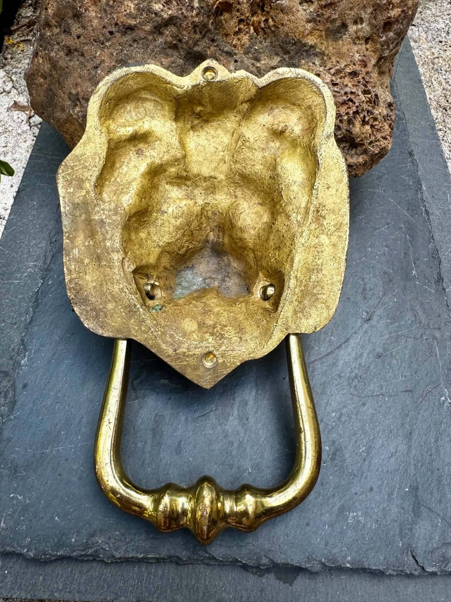 Large lion door knocker in solid brass Art Nouveau