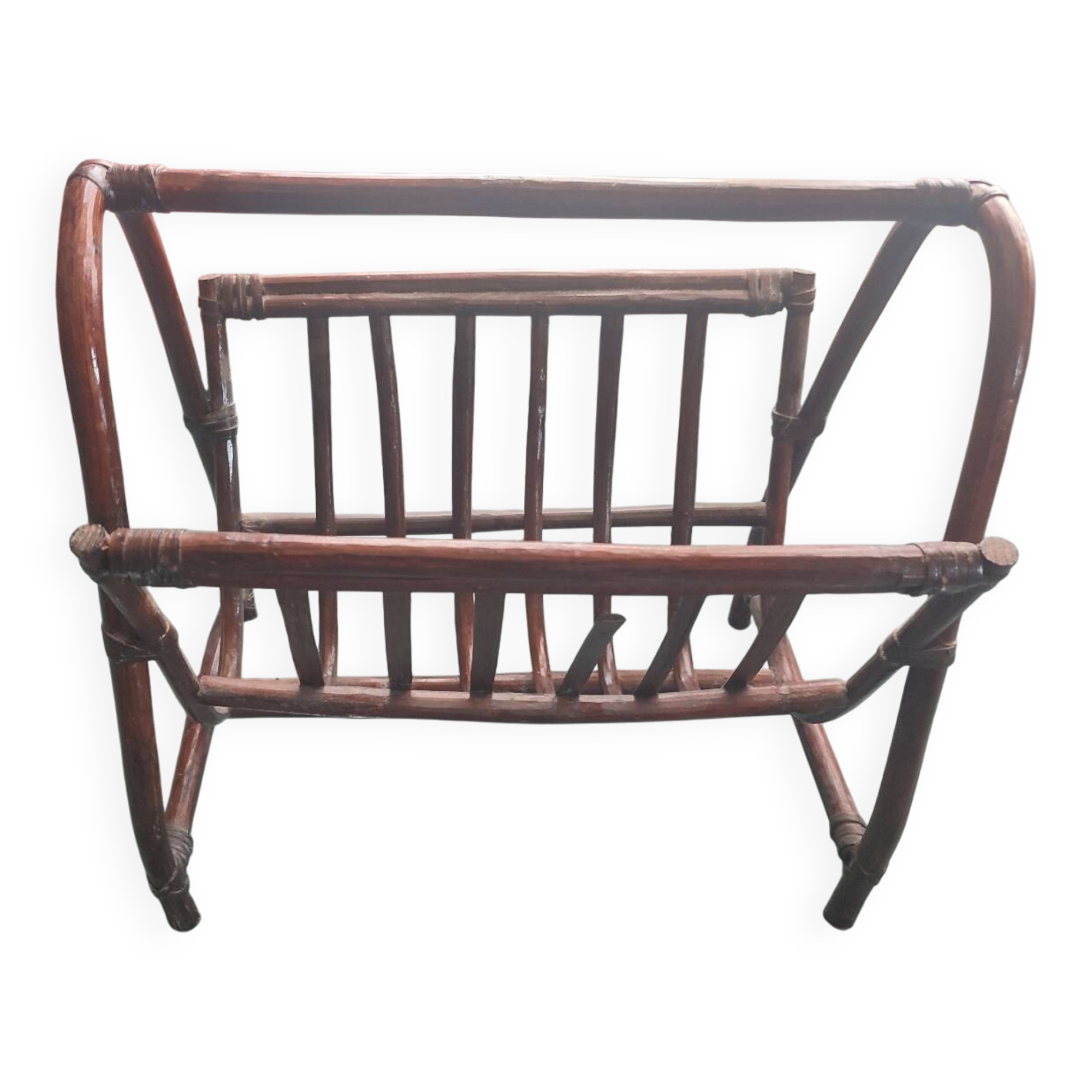 Dark rattan magazine rack