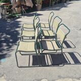 Series of 6 stackable military chairs modernist canvas and metal