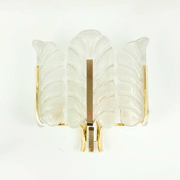 Large Scandinavian Glass & Brass Leaf Wall Light by Carl Fagerlund for Orrefors, 1960s
