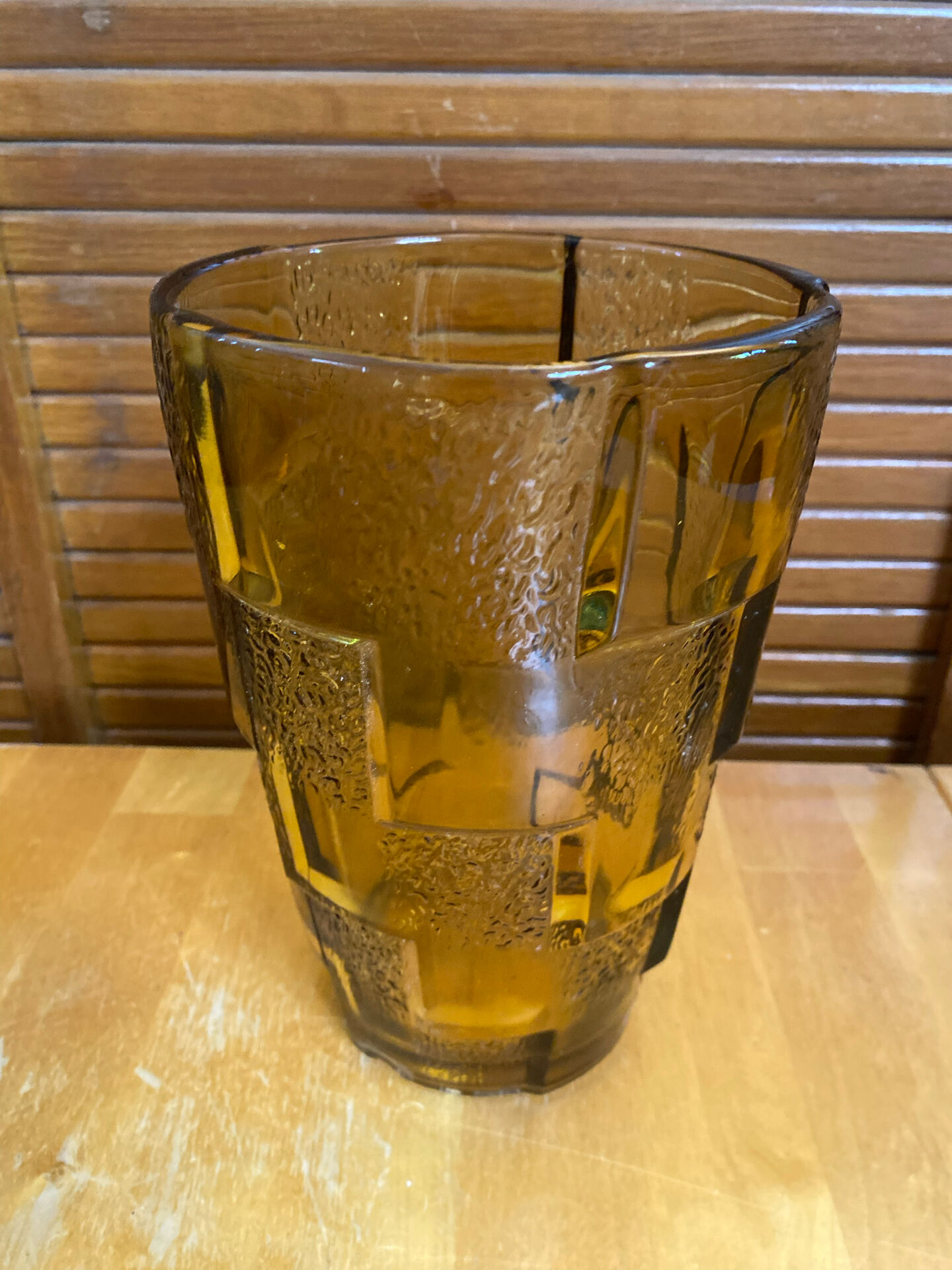 Vintage Art Deco Style Orange Amber Moulded Glass Vase