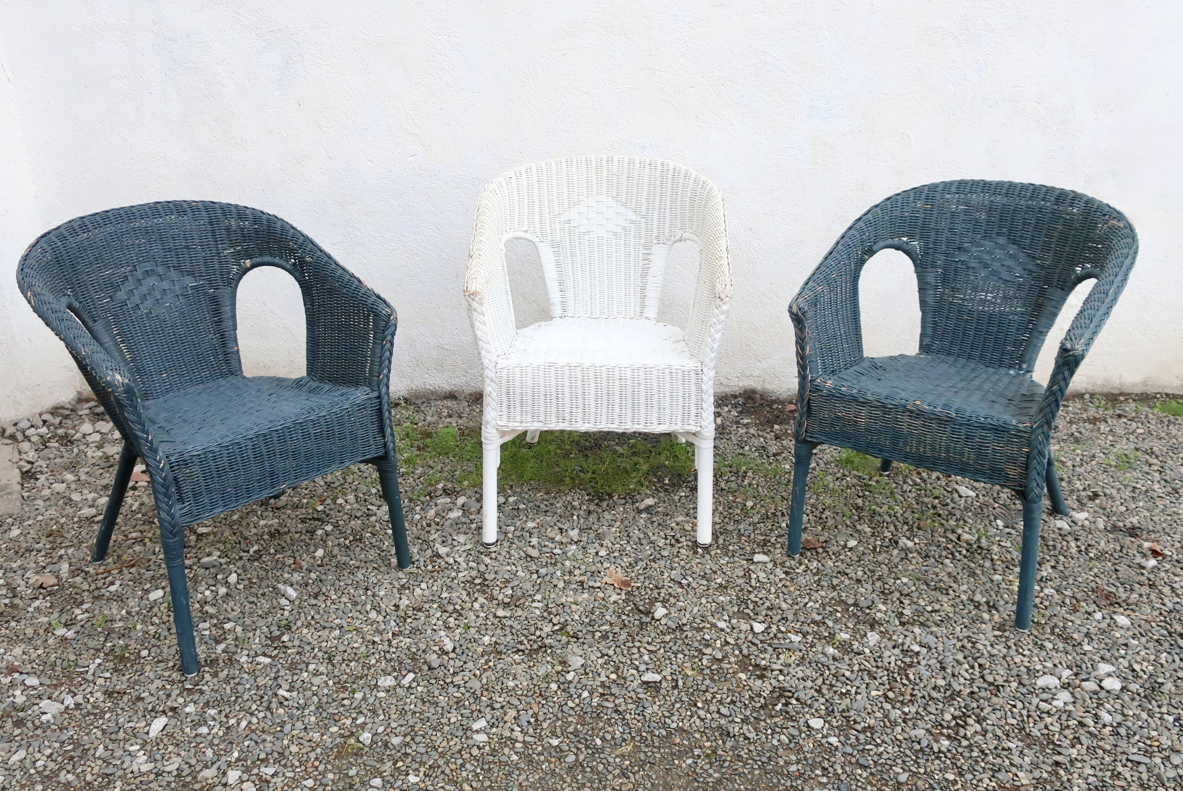 3 vintage rattan armchairs, adult size, 1960s