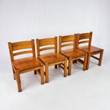 Set of 4 Mid Century Scandinavian Pine Dining Chairs, 1960s
