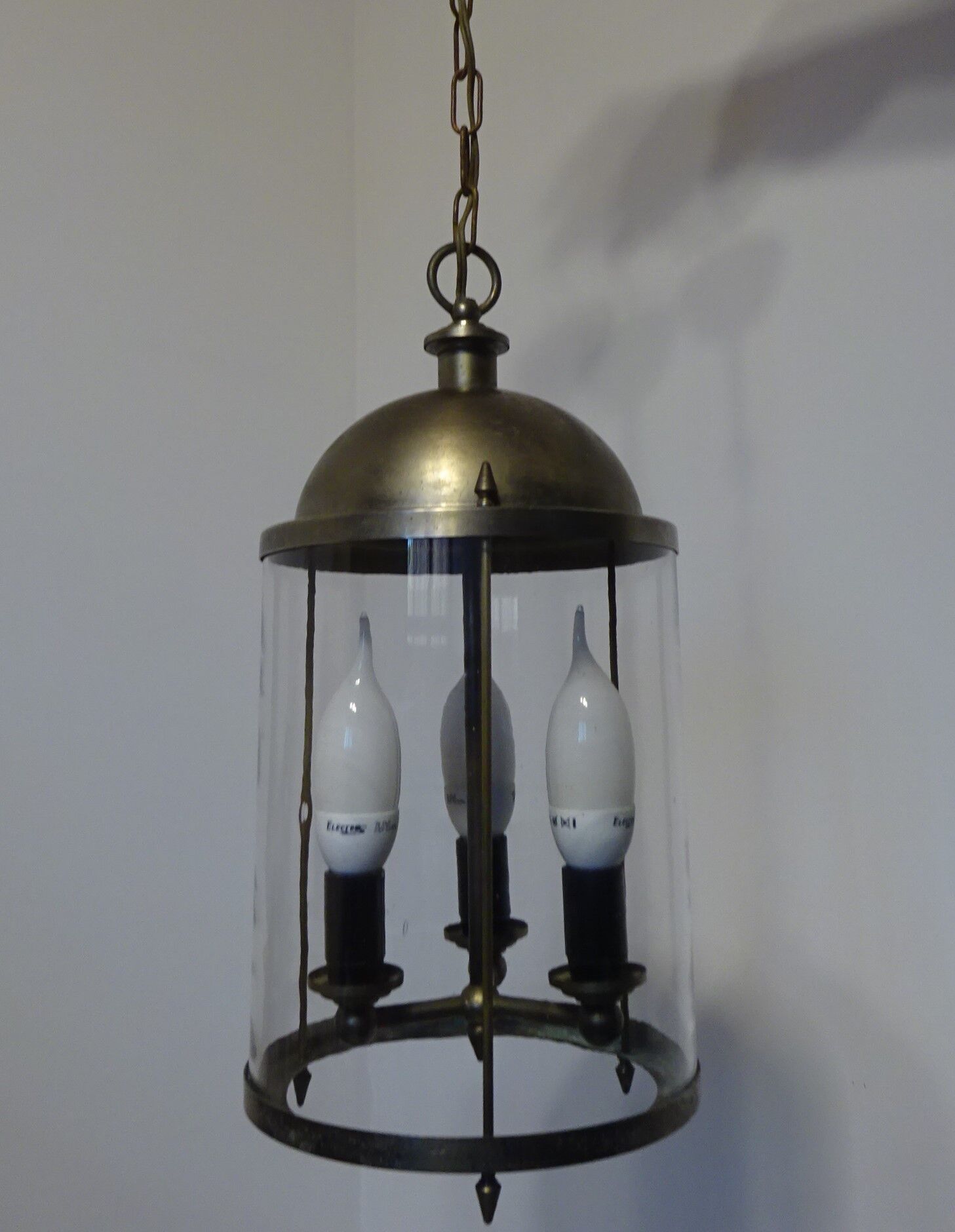 Old chandelier, 3 lights in a glass cylinder