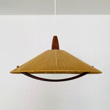 Raffia bast and teak pendant lamp by Temde