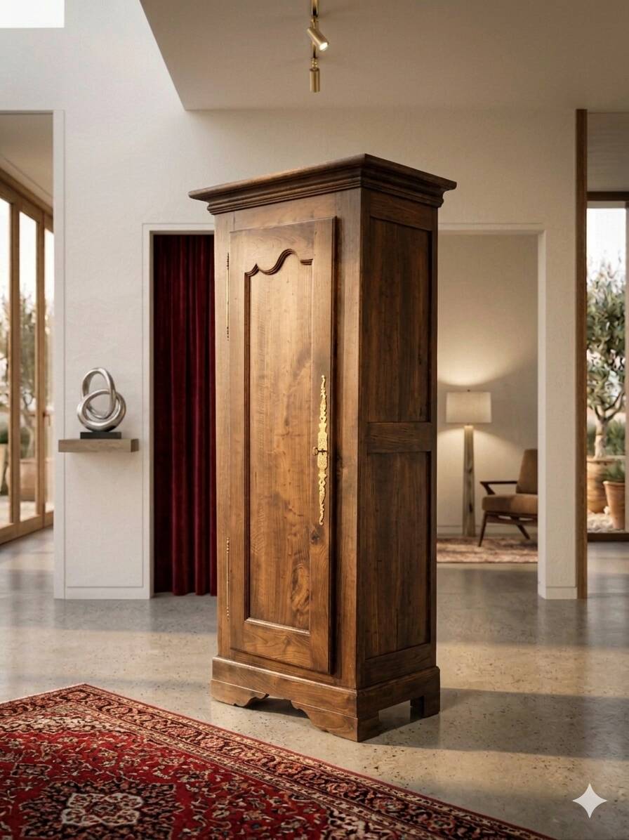 Vintage Louis Philippe style bonnetière wardrobe from the 1800s in cherry wood.
