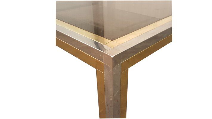 Coffee table in chromed metal and brass