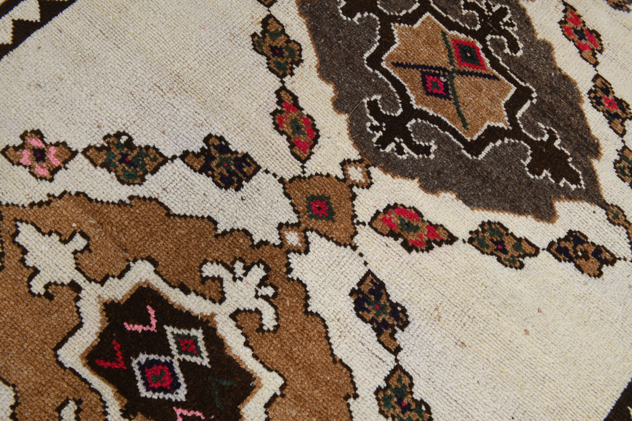 Wide brown beige turkish runner rug