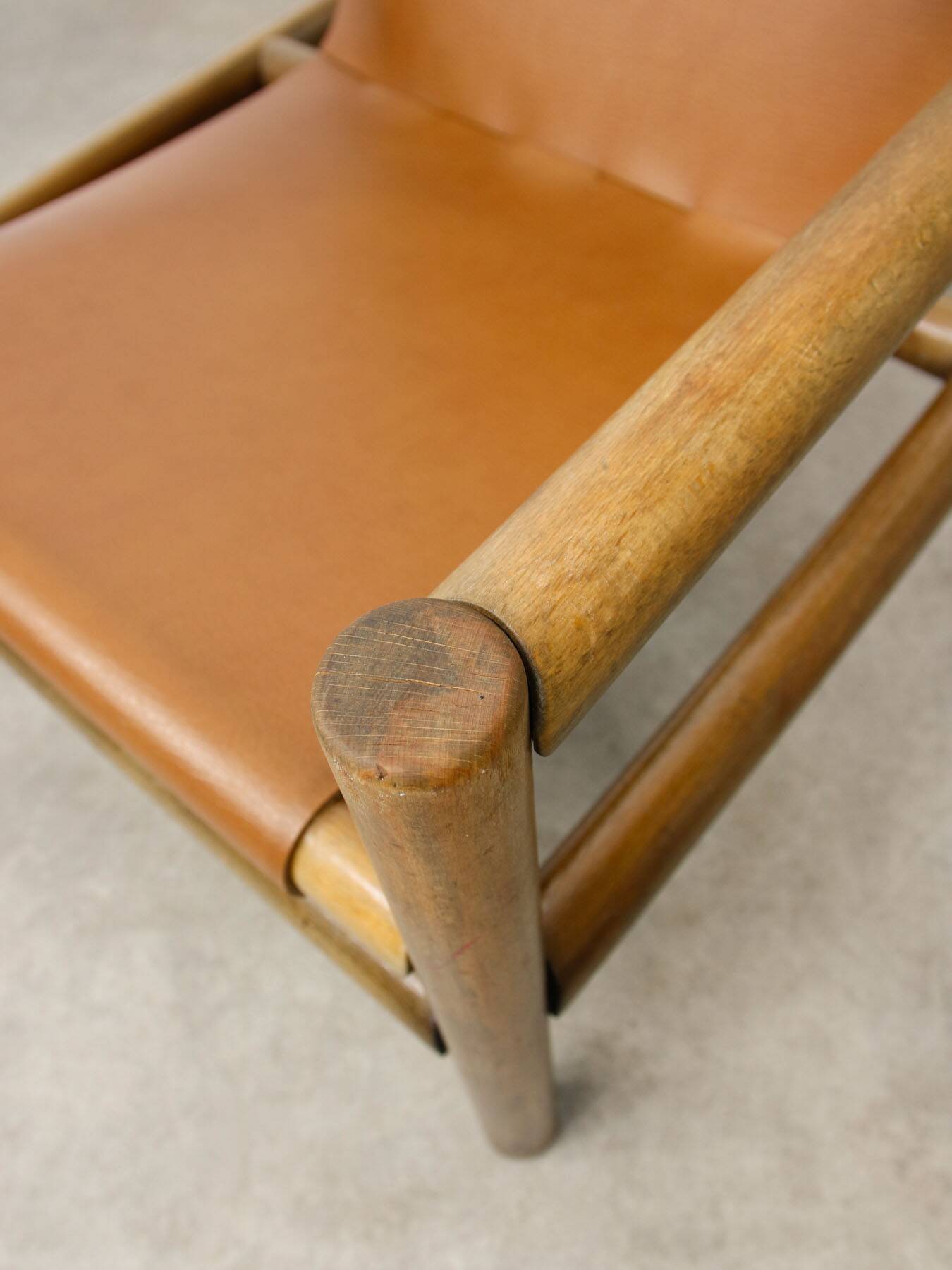 Mid-Century Scandinavian Armchair in Wood & Brown Leatherette, 60s