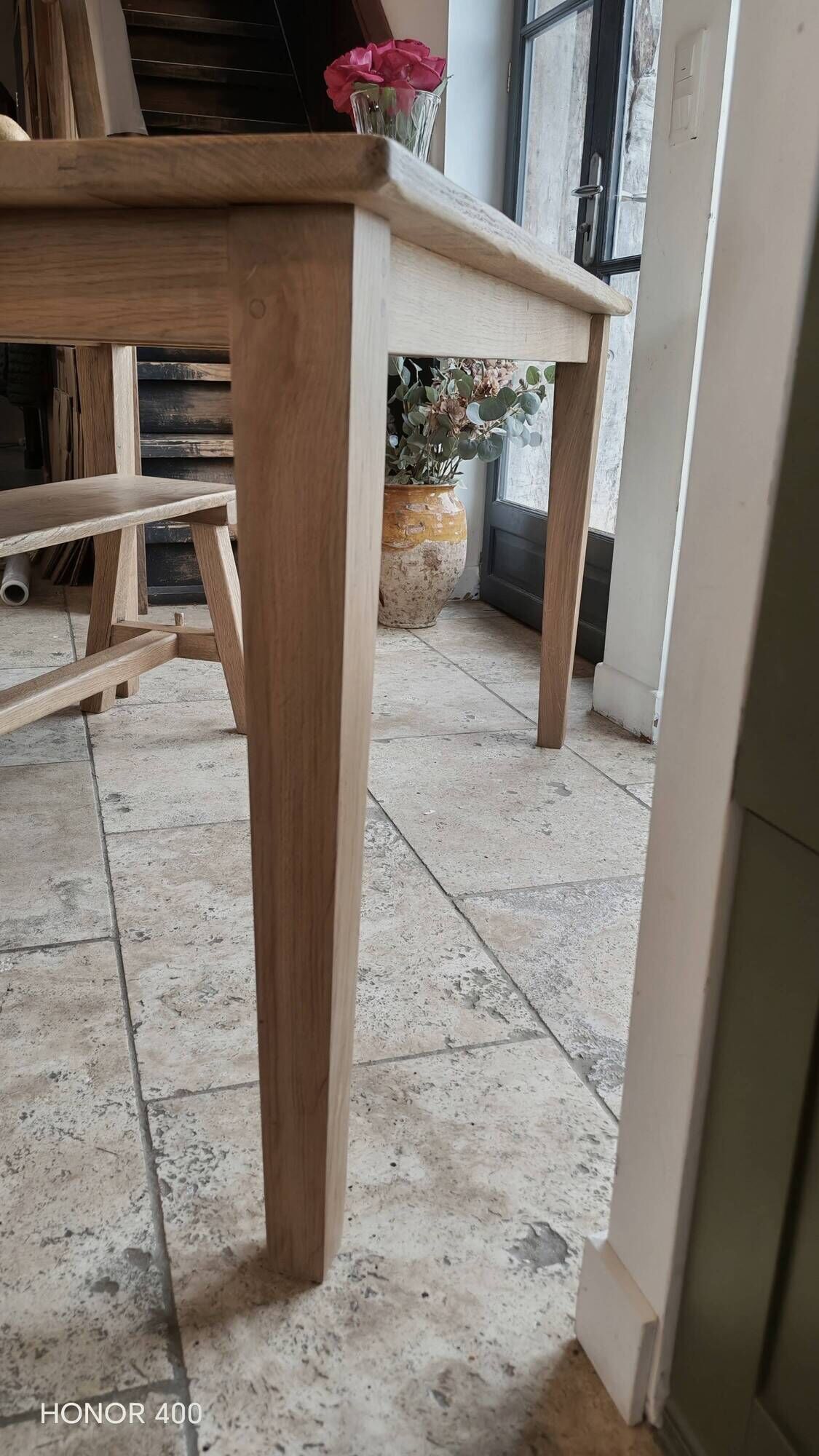 Farm table and bench ("A frame") in solid French oak.