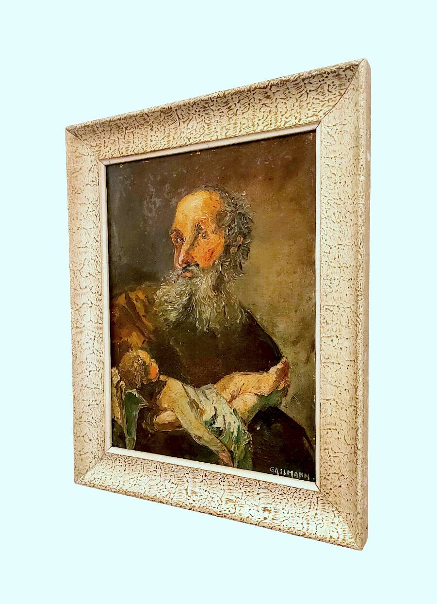 Painting signed GASSMANN (Bernard, 1942) – HSP - Old man carrying a child