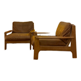 Pair of Danish armchairs from the 70s in leather and solid oak