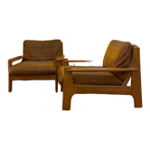Paire de fauteuils danois des années 70 en cuir et chêne massif
