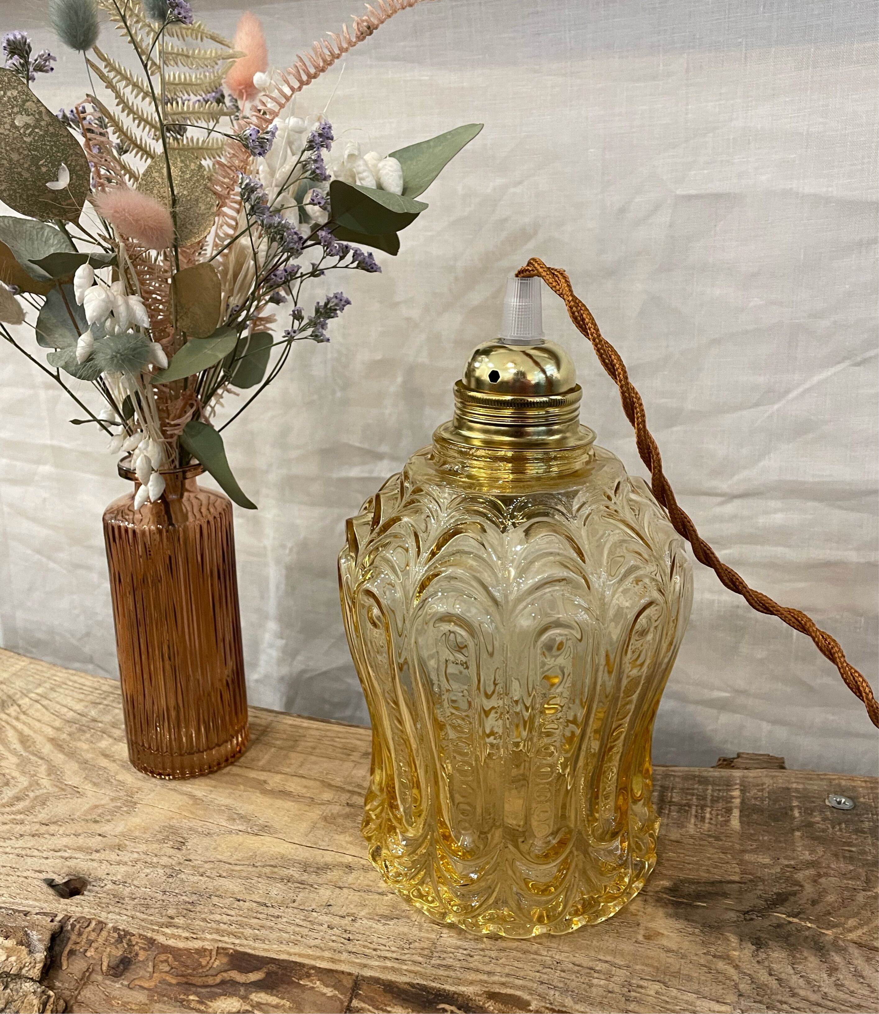 Vintage walking lamp - amber glass globe