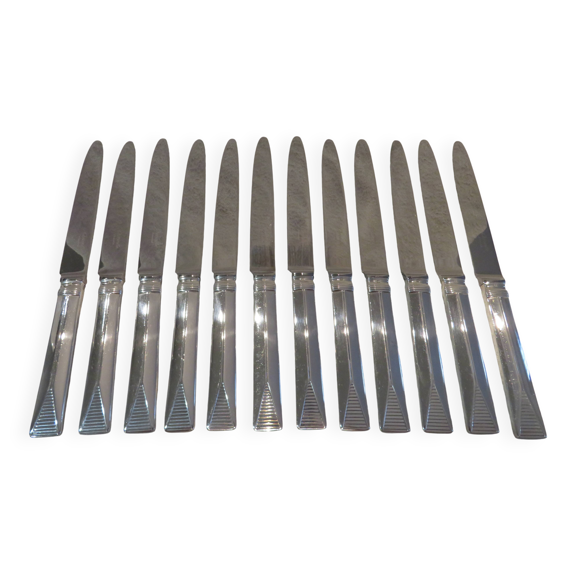 12 silver plated table knives, Christofle Atlantide model