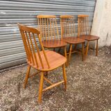 Set of 4 vintage beech chairs with teak seat