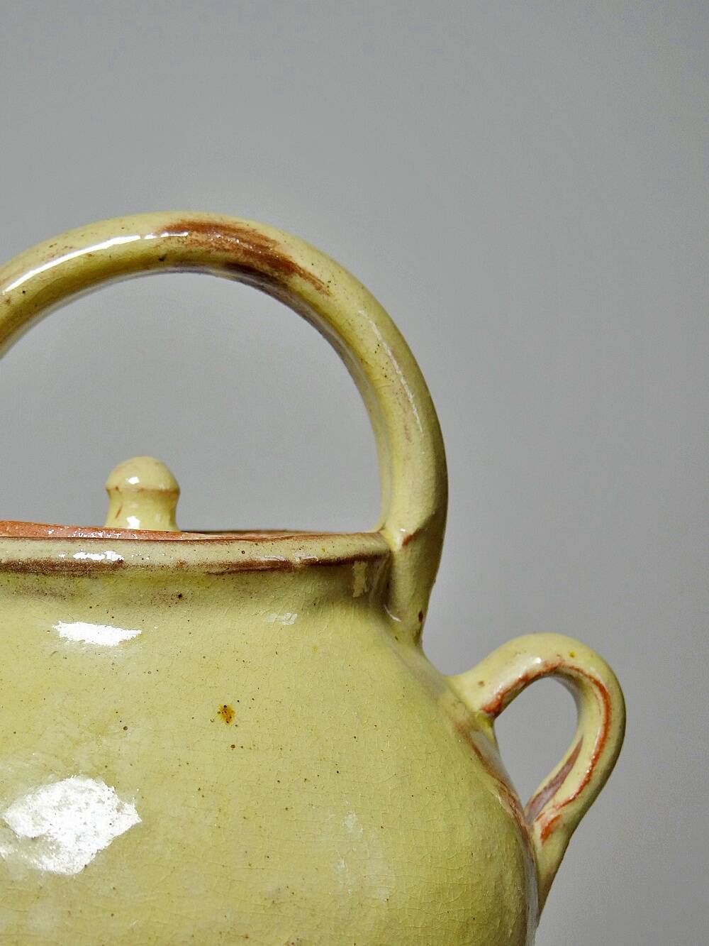 Small vintage pale yellow enamelled terracotta goat jug
