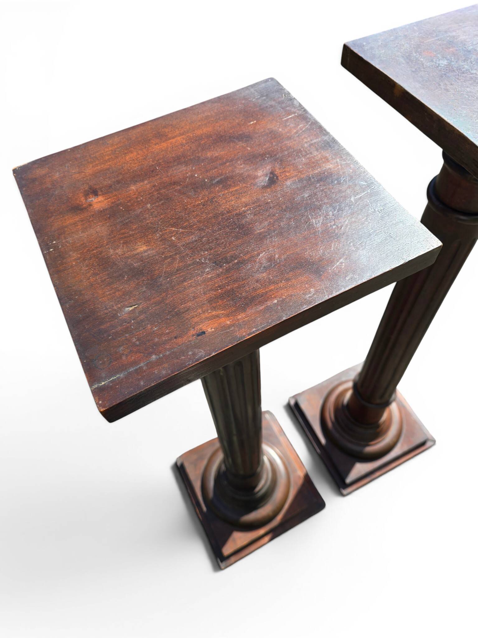 Pair of old fluted wooden pedestals