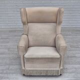 1970s, Danish wingback armchair, original condition, furniture velour, ash wood.