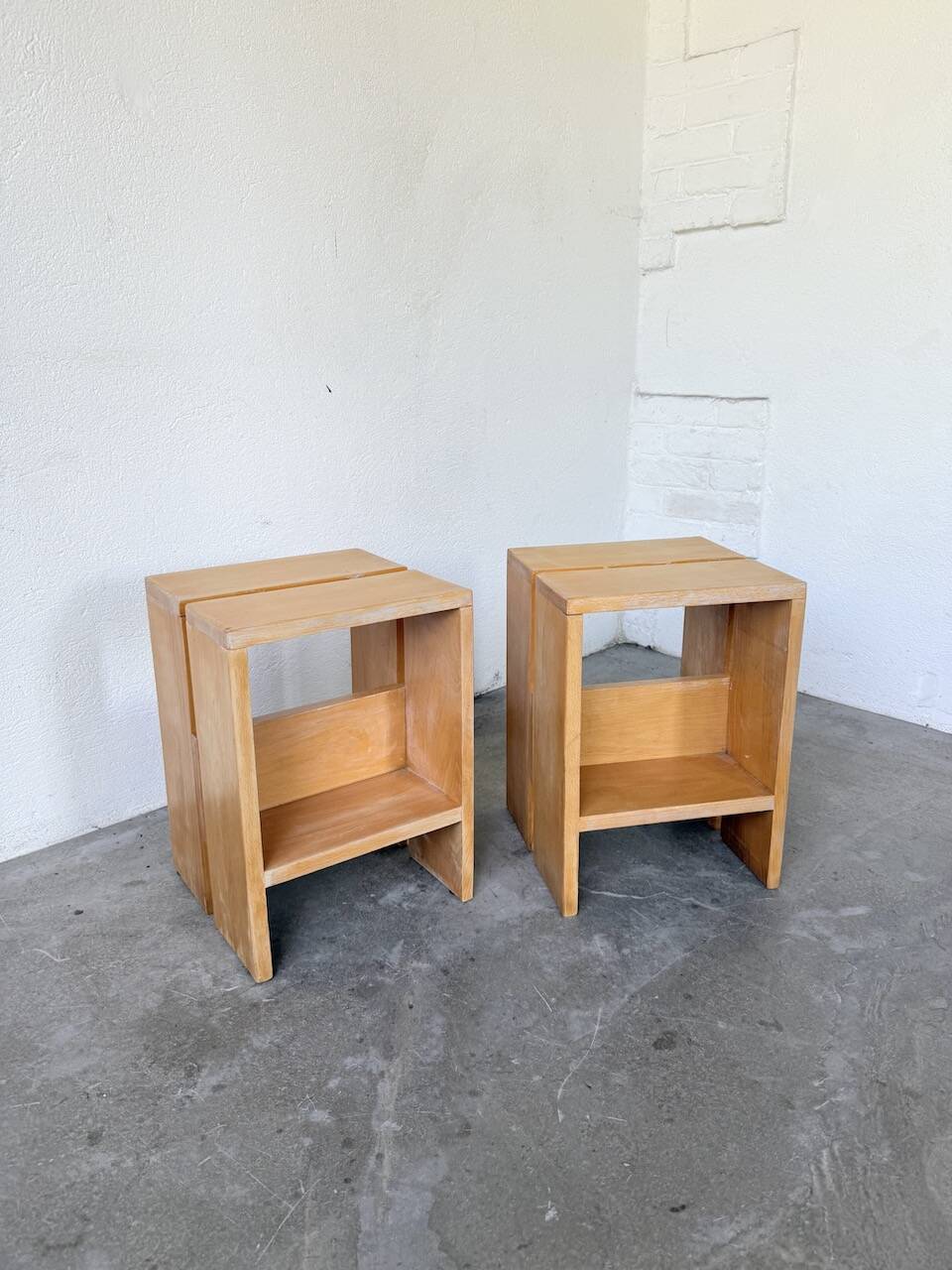 Pair of pine stools or bedside tables, mountain furniture, 1950s