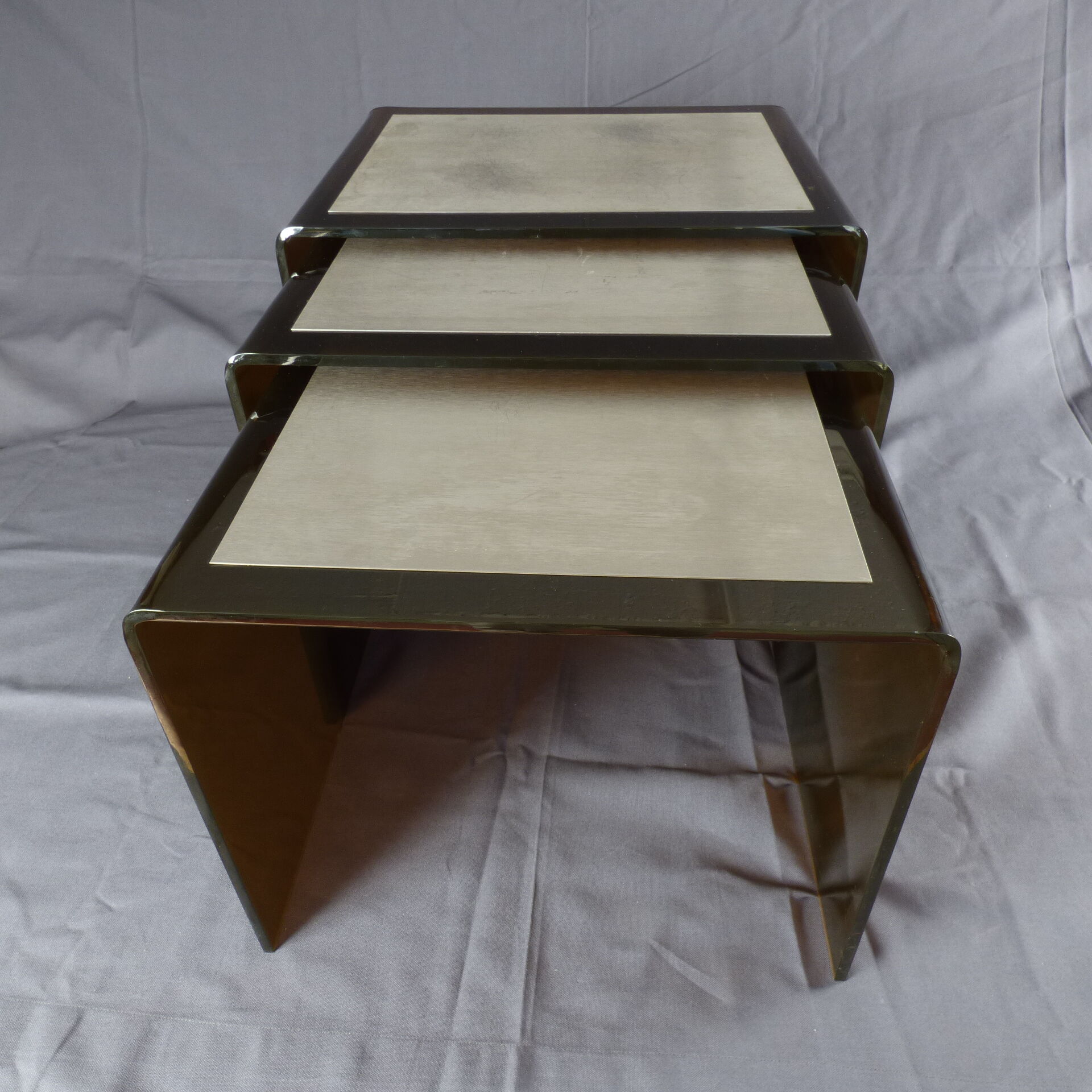 Plexiglas and brushed steel tables 1970