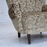 1960s, Danish armchair, light green furniture velour, teak wood legs.