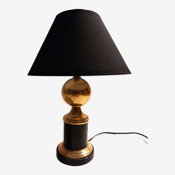 Lampe Barbier métal noir et laiton doré 1960.