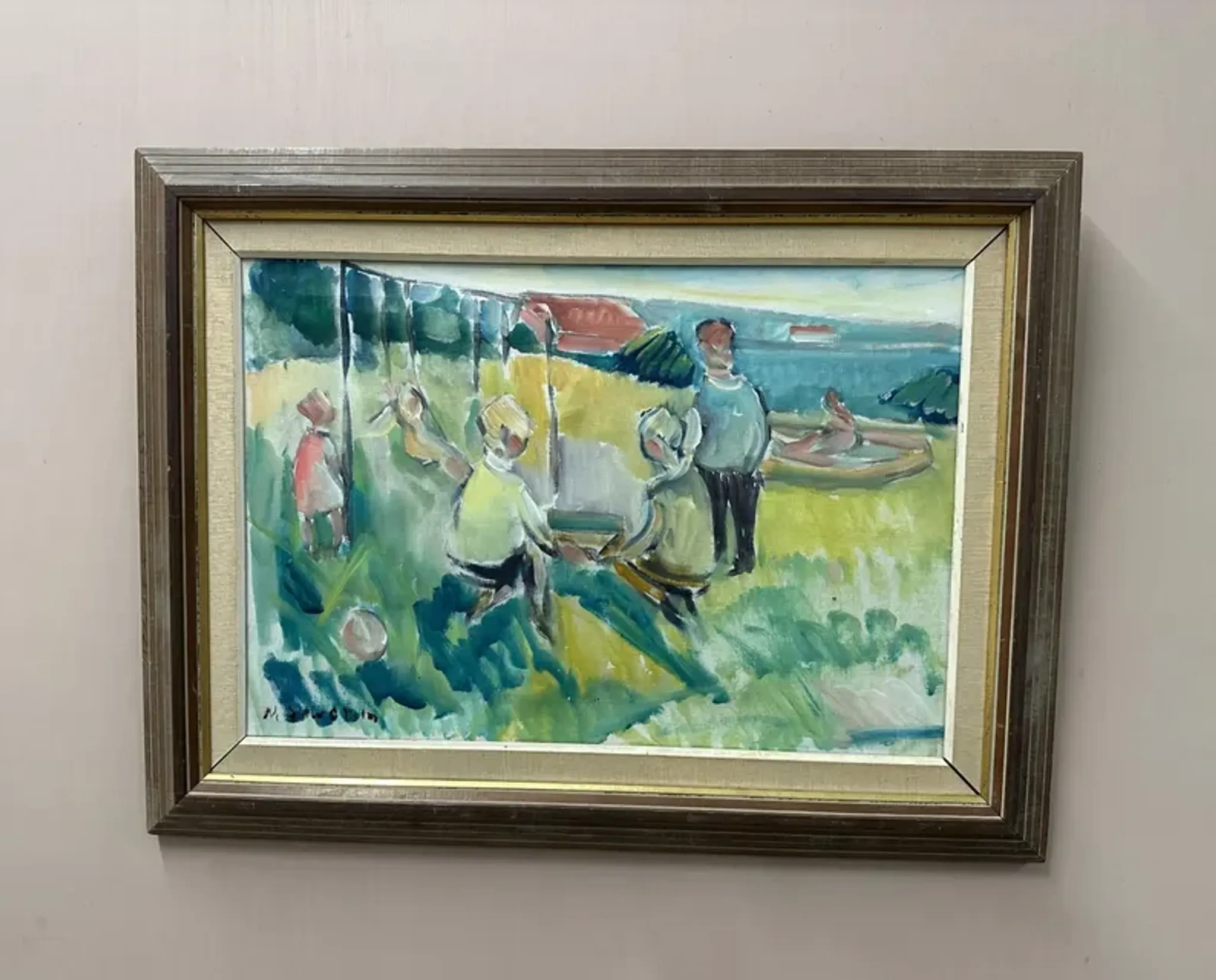 Original Swedish Oil on Canvas – “Friends” by Nils Sewerin – Vintage & Framed