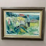 Original Swedish Oil on Canvas – “Friends” by Nils Sewerin – Vintage & Framed